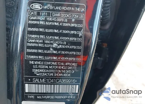 2012 Land Rover Range Rover Hse z USA, uszkodzony, nr VIN SALME1D41CA369916